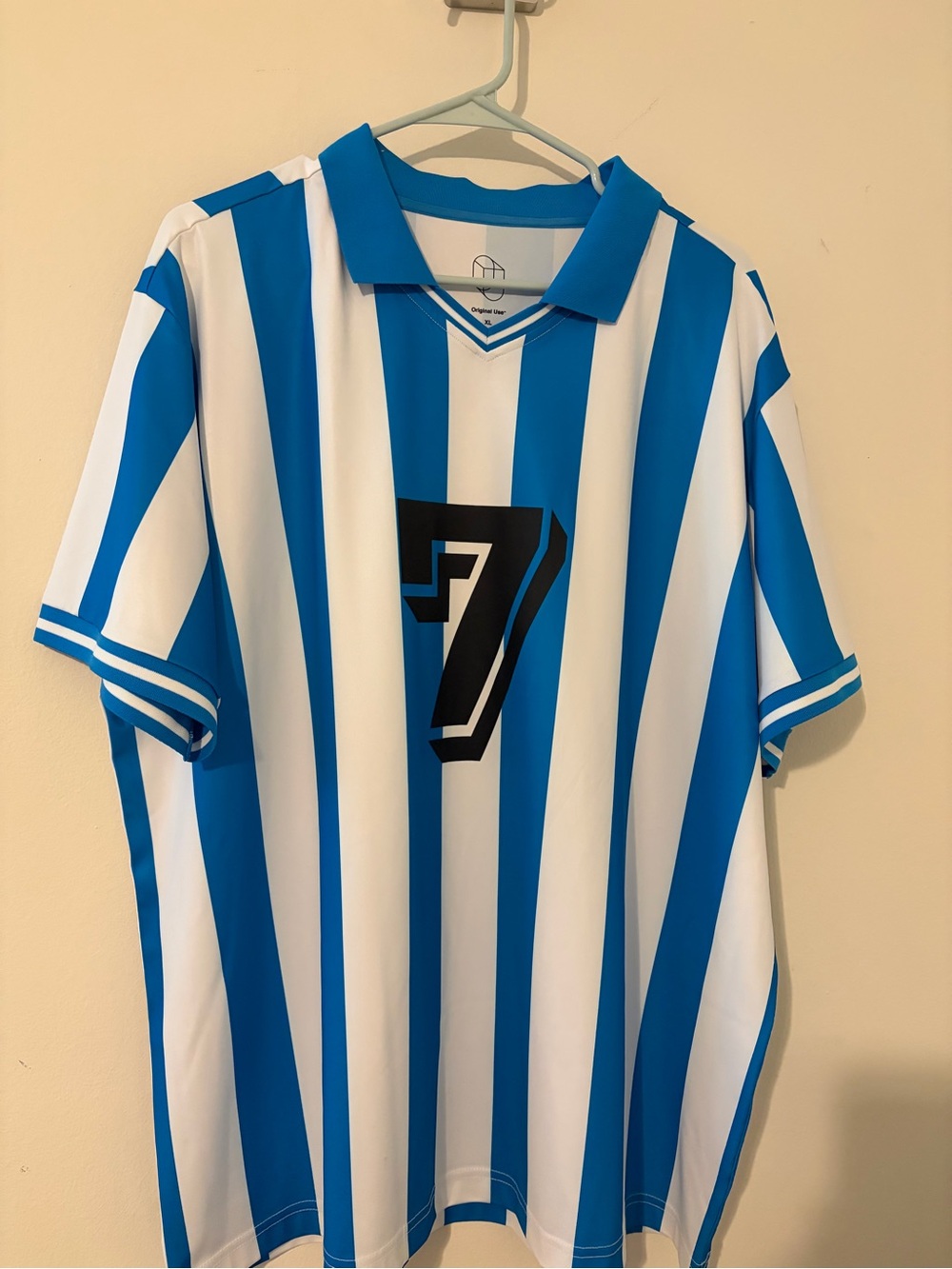 Original Use Blue & White Striped Short Sleeve Jersey with Black Number 7